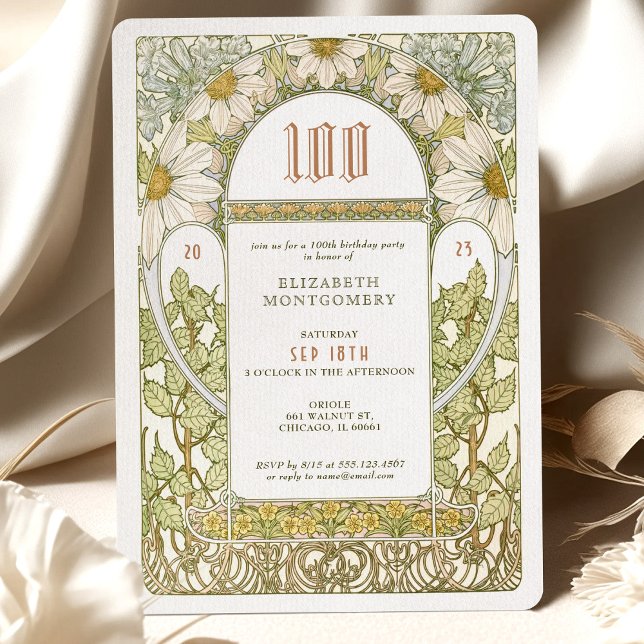 100 cumpleaños invitación Art Nouveau de Mucha (Subido por el creador)