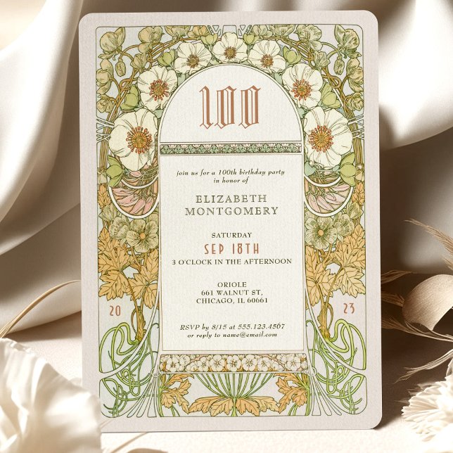 100 cumpleaños invitación Art Nouveau de Mucha (Subido por el creador)