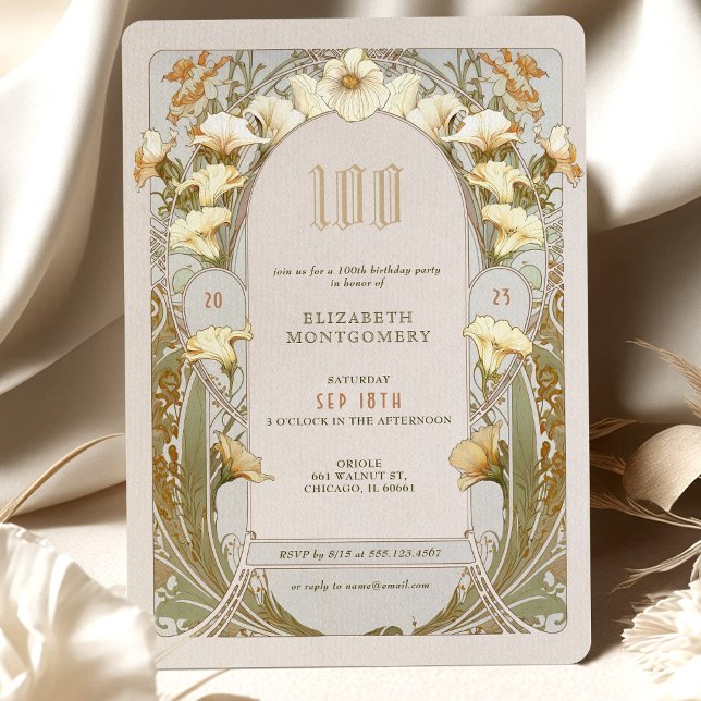 100 cumpleaños invitación Art Nouveau de Mucha (Subido por el creador)