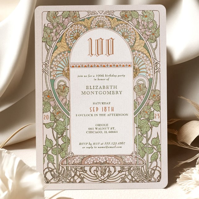 100 cumpleaños invitación Art Nouveau de Mucha (Subido por el creador)