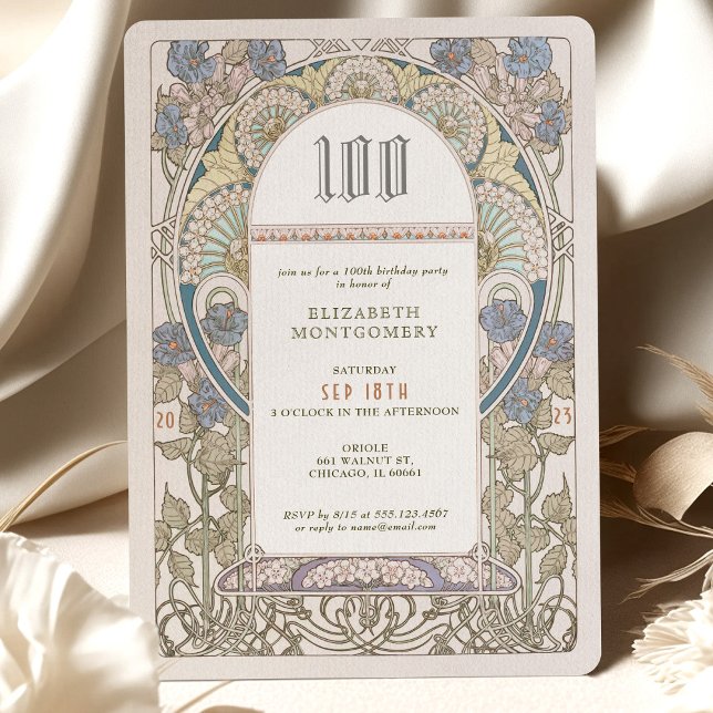 100 cumpleaños invitación Art Nouveau de Mucha (Subido por el creador)
