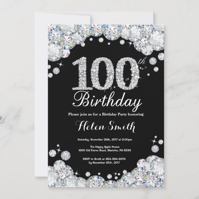 100 cumpleaños invitación Chalkboard Diamond (Anverso)