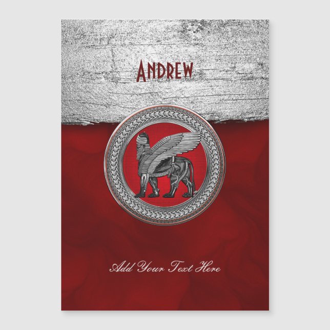[100] León alado asirio: Lamassu dorado y negro (Anverso)