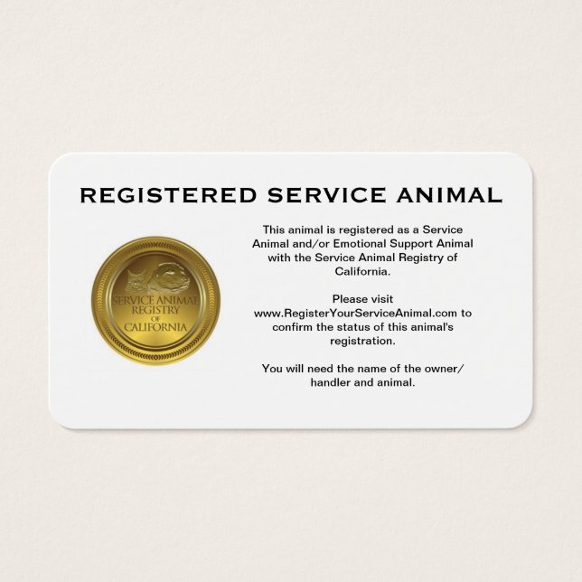 100 Tarjetas comerciales de animales de servicio r (Frente)