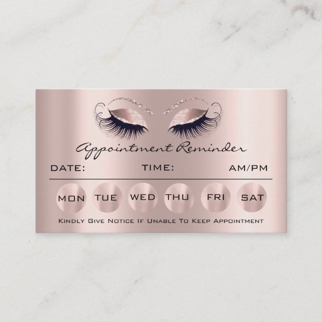 100 tarjetas recordatorias de cita maquillaje Lash (Anverso)