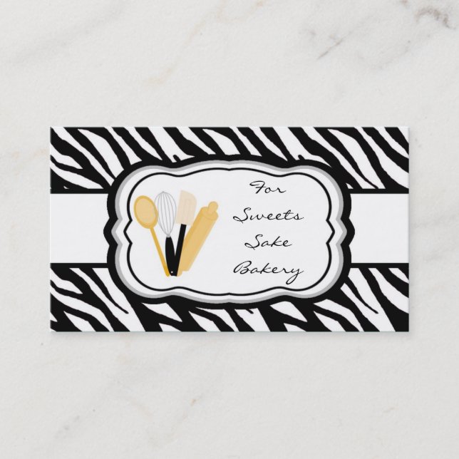 100 White Black Zebra Bakery Chef tarjeta de visit (Anverso)