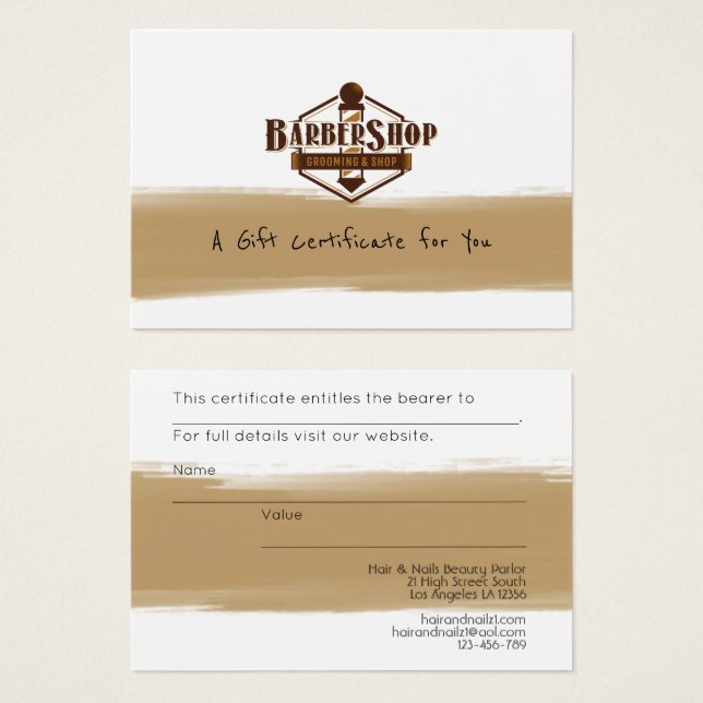 100 x Business LOGO Certificados de regalo Barber  (Anverso y reverso)