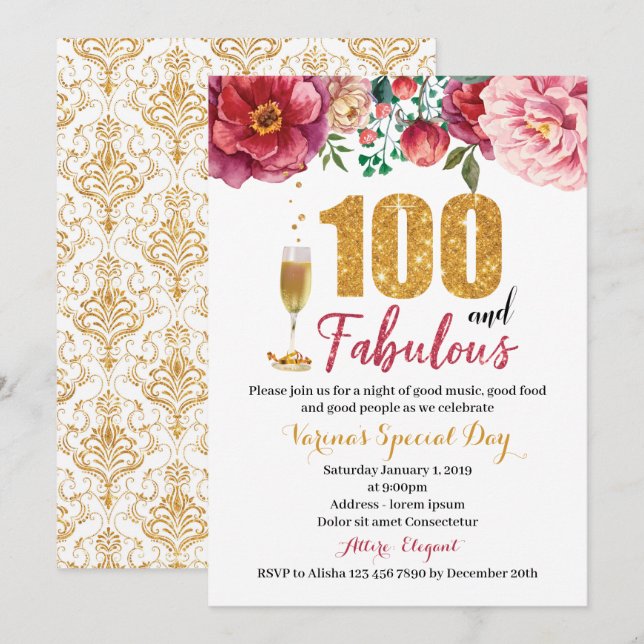 100 y fabulosa invitación al cumpleaños de las muj (Anverso / Reverso)