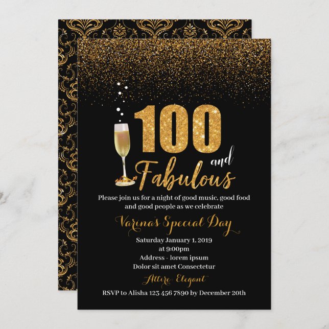 100 y fabulosa invitación al cumpleaños de las muj (Anverso / Reverso)