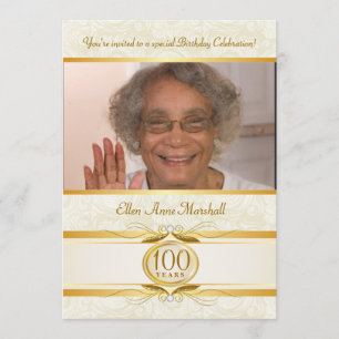100o cumpleaños - invitación de marfil de la foto