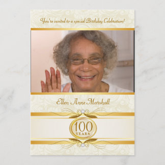 100o cumpleaños - invitación de marfil de la foto