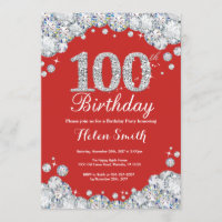 100o Diamante rojo y de plata de la invitación del
