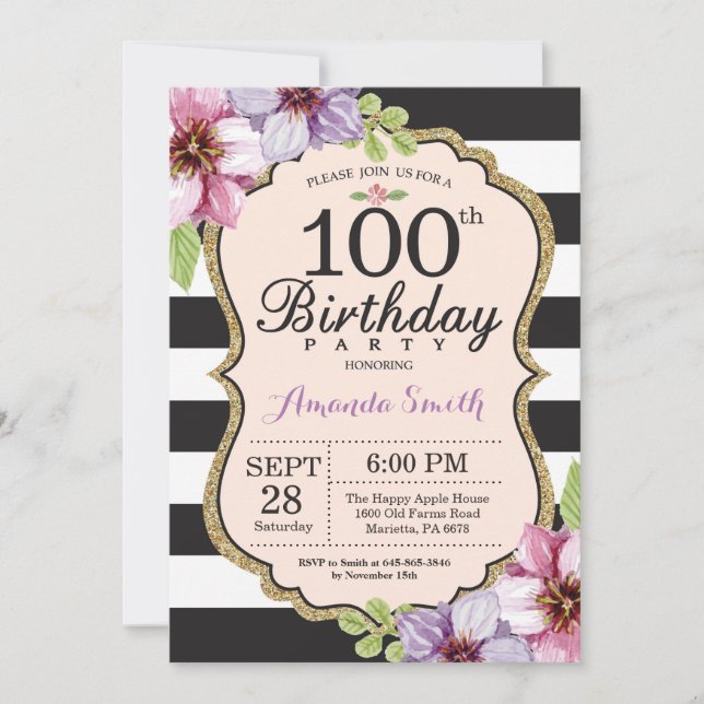 100o Mujeres de la invitación del cumpleaños. (Anverso)