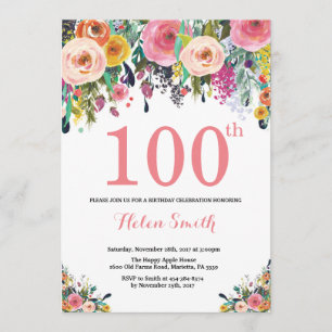 100o rosa floral de la invitación del cumpleaños