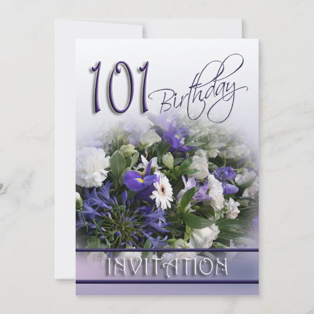 101ª invitación a fiesta de cumpleaños - Blue Bouq (Anverso)