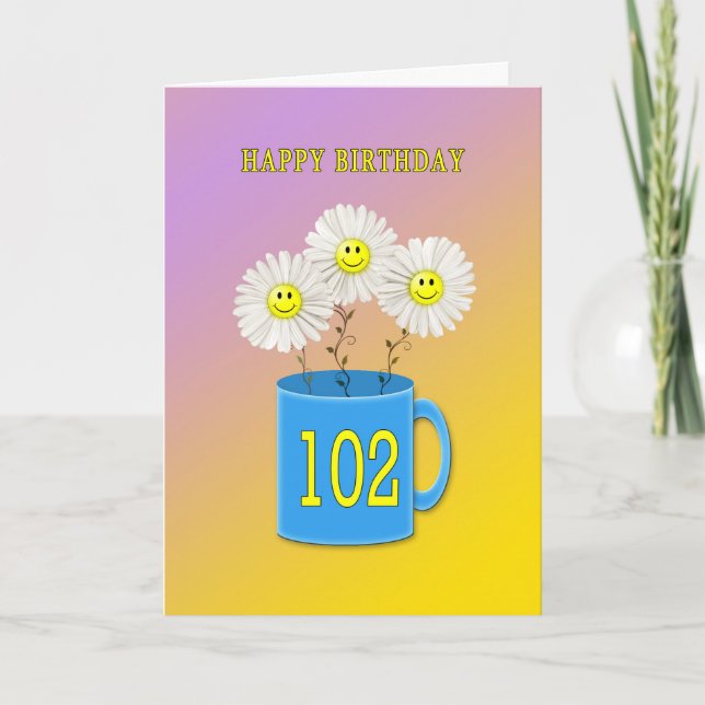 102ª tarjeta de cumpleaños con flores sonrientes f (Anverso)