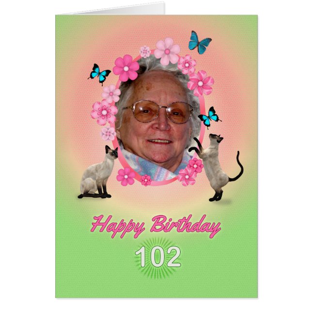 102ª tarjeta de fotos con gatos y mariposas, (Frente)