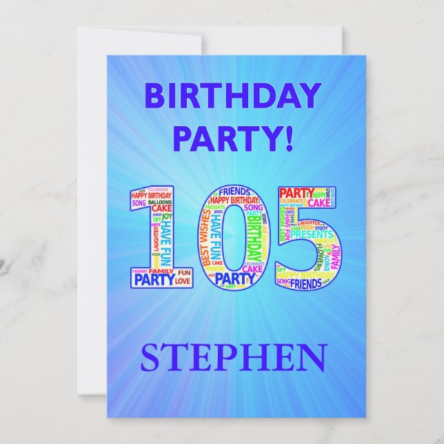 105ª Invitación a fiesta de cumpleaños en letras (Anverso)
