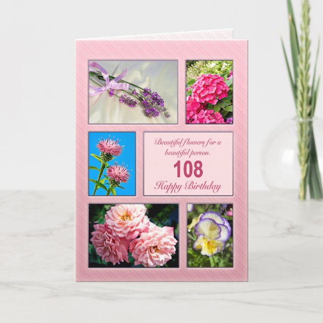 108º cumpleaños, hermosa tarjeta de flores (Anverso)