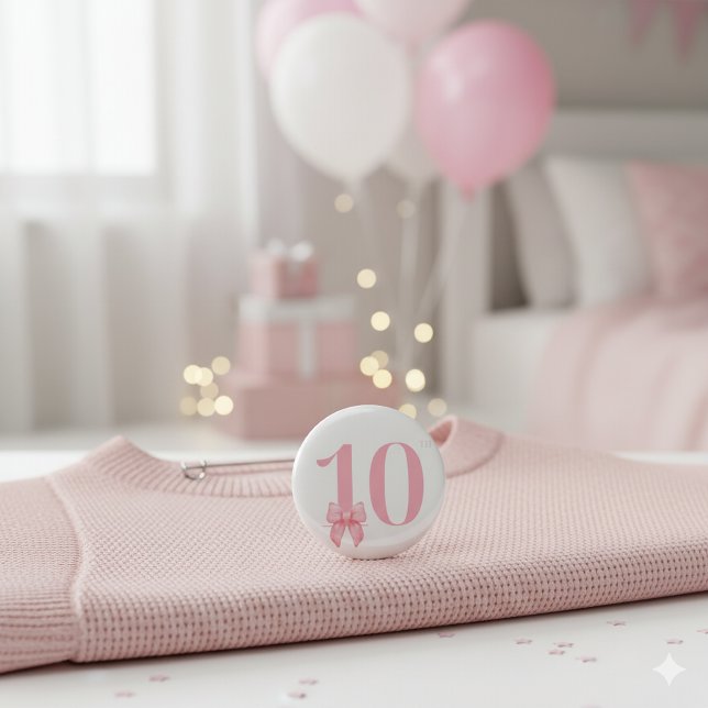 10.ª Chica de cumpleaños botón Bow rosado (Subido por el creador)