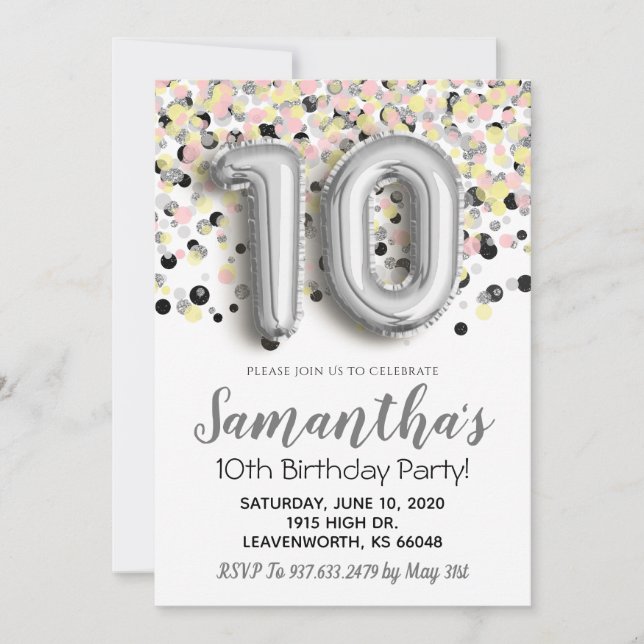 10.ª Invitación a Confetti de Cumpleaños (Anverso)
