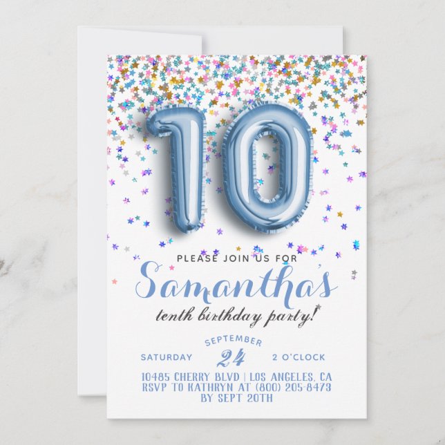 10.ª Invitación a Confetti de Cumpleaños (Anverso)