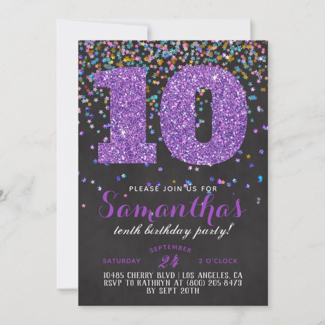 10.ª Invitación a Confetti de Cumpleaños (Anverso)