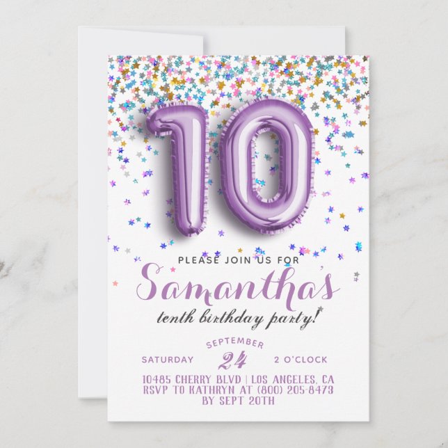 10.ª Invitación a Confetti de Cumpleaños (Anverso)