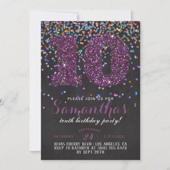 10.ª Invitación a Confetti de Cumpleaños (Anverso)