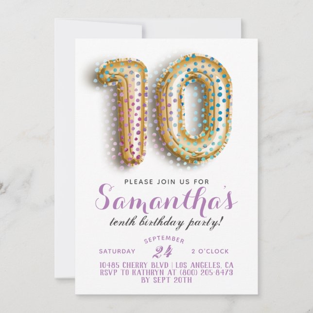 10.ª Invitación a Confetti de Cumpleaños (Anverso)