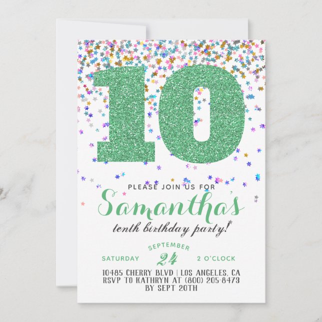 10.ª Invitación a Confetti de Cumpleaños (Anverso)