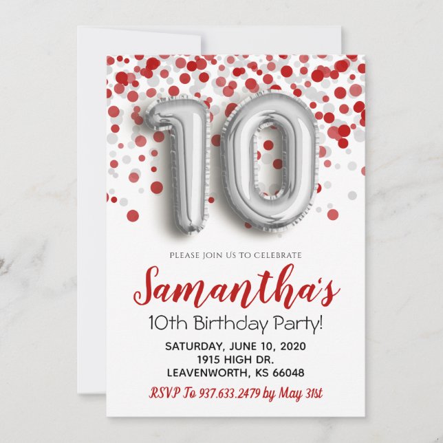 10.ª Invitación a Confetti de Cumpleaños (Anverso)