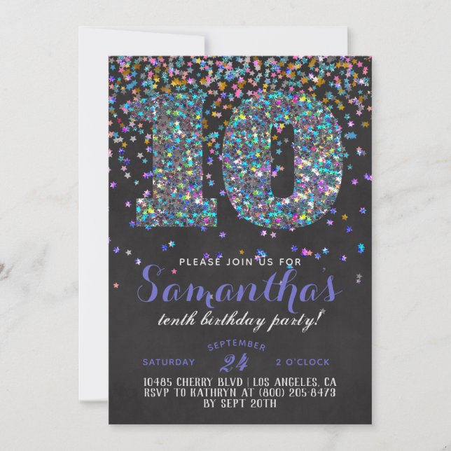 10.ª Invitación a Confetti de Cumpleaños (Anverso)