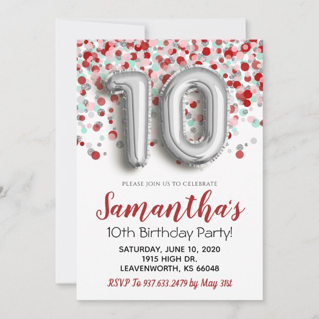 10.ª Invitación a Confetti de Cumpleaños (Anverso)