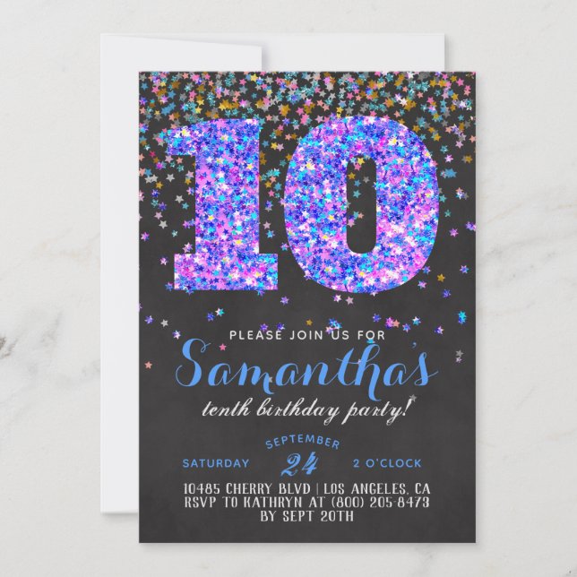 10.ª Invitación a Confetti de Cumpleaños (Anverso)