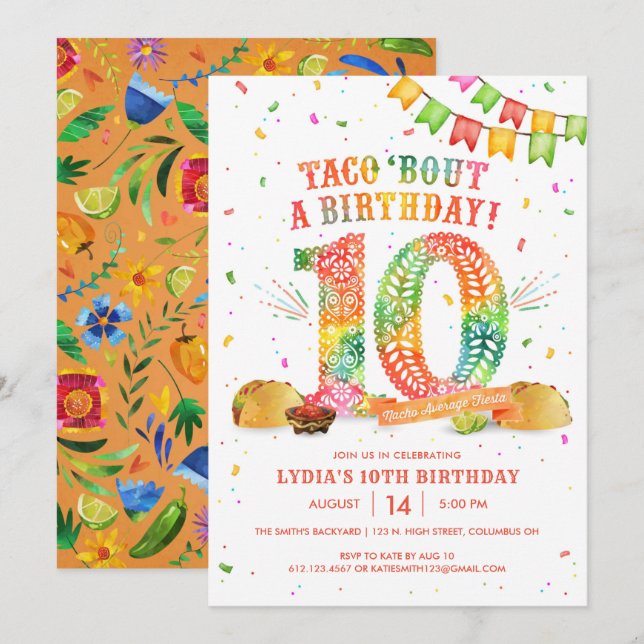 10.ª Invitación a la Fiesta de Cumpleaños (Anverso / Reverso)