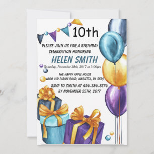 10.ª invitación de cumpleaños Purpurina de oro
