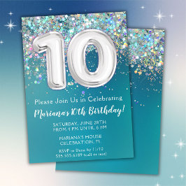 10.ª invitación de cumpleaños Purpurina de plata V