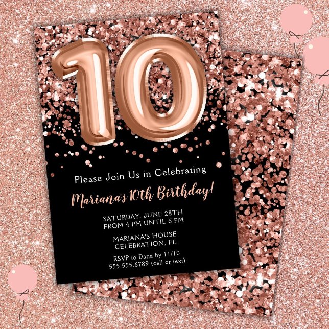 10.ª invitación de cumpleaños Rosa negro Purpurina (Subido por el creador)