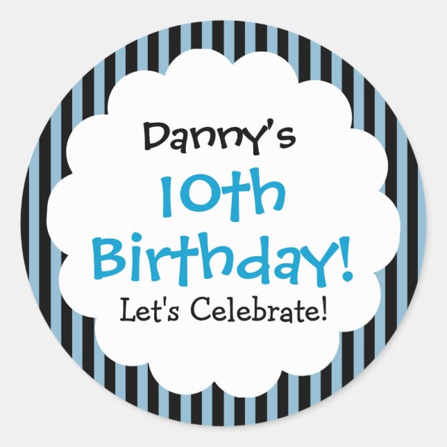 10.ª Pegatina de cumpleaños Blue Stripes V1CA (Anverso)