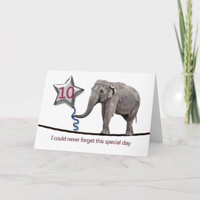 10.ª tarjeta de cumpleaños con elefante que camina (Anverso)