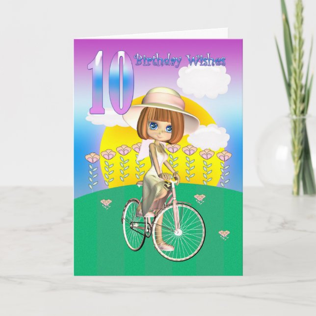 10.ª tarjeta de cumpleaños con una niña en bicicle (Anverso)