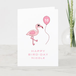 10.ª tarjeta de cumpleaños Flamingo Rosa