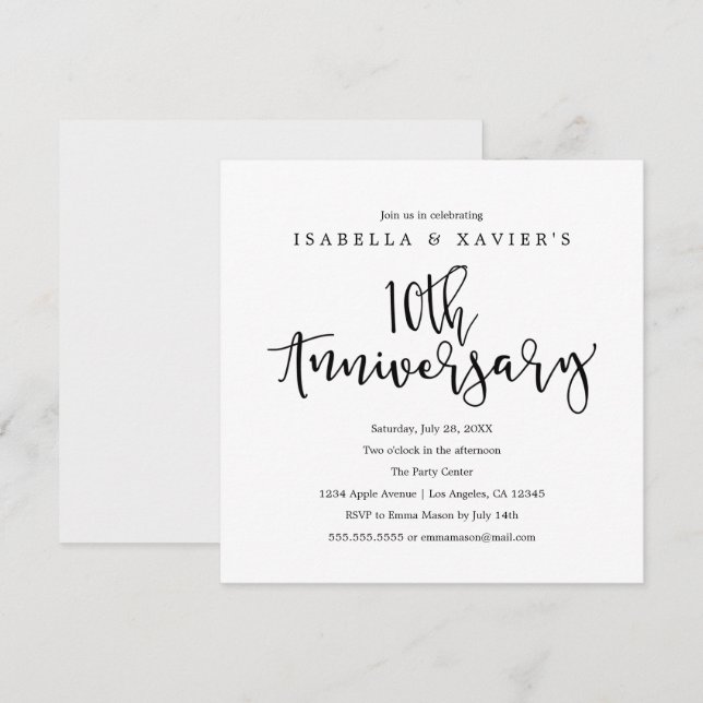 10.º aniversario | Invitación de fiesta (Anverso / Reverso)