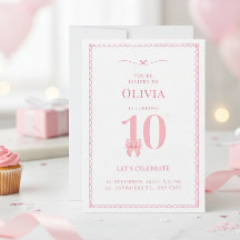 10.º Chica de cumpleaños Invitación a Bow Rosado
