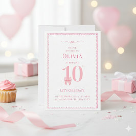 10.º Chica de cumpleaños Invitación a Bow Rosado