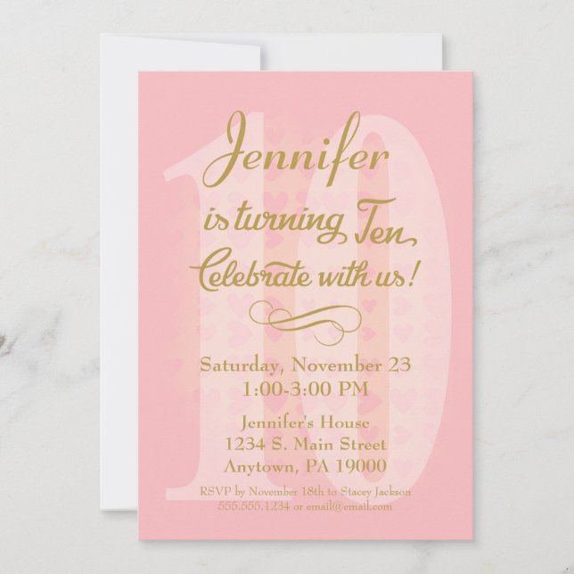 10.º Chica de invitaciones de cumpleaños corazones (Anverso)