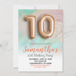 10.º Rosa de cumpleaños Invitación a la Mármol de 