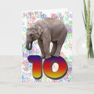 10 años, una tarjeta de cumpleaños de elefantes fe