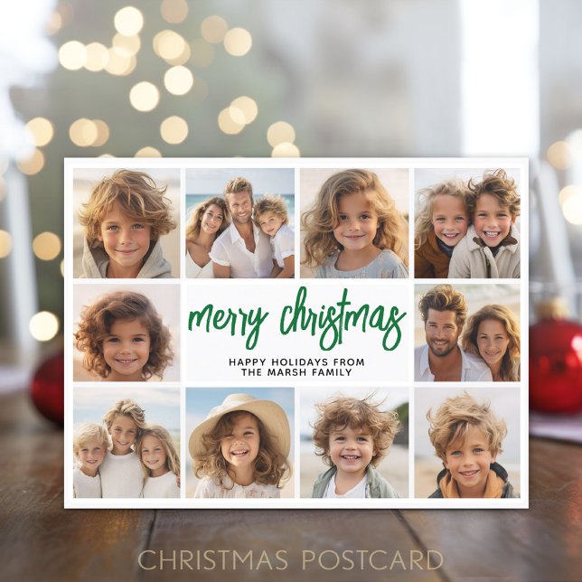10 Colaje de Fotos - Feliz Navidad Verde (Holiday Postcard with 10 Photos)